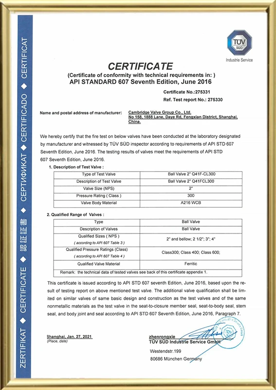 Certificaci&oacute;n de resistencia al fuego API 607